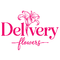 Logo Delvery Flowers, design raffinato con fiore rosa e testo elegante.